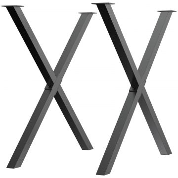 Set 2 Picioare pentru Masa Birou Otel in Forma de X 80 cm - Negru