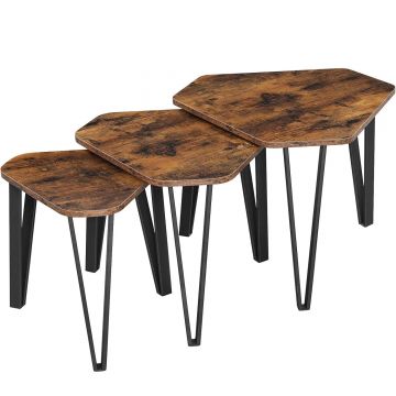 Set 3 mese de cafea suprapozabile, stil industrial, diametru 40, 51 si 59 cm, maro rustic