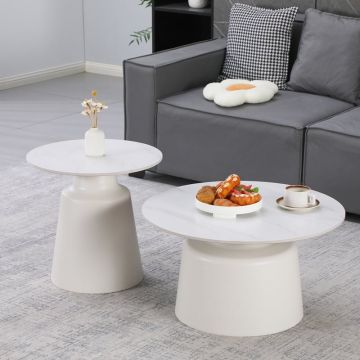Set de 2 măsuțe de cafea Dualis, alb marmorat, 50x50x48.5 cm și 70x70x38 cm