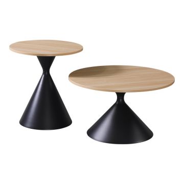 Set de 2 măsuțe de cafea Hemena, negru/natural, 70x70x40 cm
