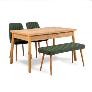 Set masa extensibila si scaune SANTIAGO ATLANTICE, 4 piese, pin atlantic + verde, 120-153x75x77 cm