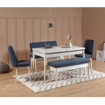 Set masa extensibila si scaune VINA, 5 piese, alb + albastru inchis, 165x80x75 cm
