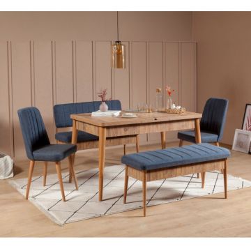 Set masa extensibila si scaune VINA, 5 piese, pin atlantic + albastru inchis, 130x80x77 cm