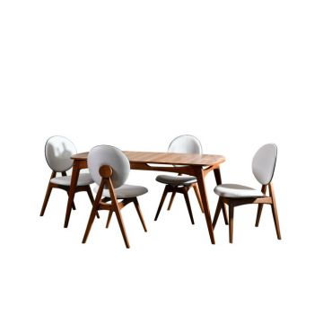 Set masa si scaune TOUCH WOODEN, 5 piese, nuc + crem, 160x80x75 cm