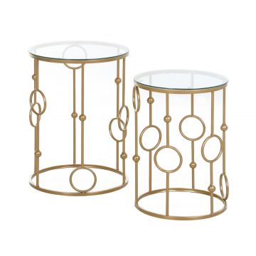 Set Masute Cafea - 2 Piese din Sticla  Metal, Design Modern