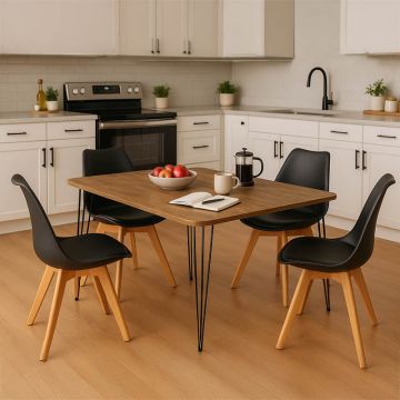 Set Mobilier Dining cu Masă și 4 Scaune Gaston/Polkan, /Metal, 120x60x73 cm