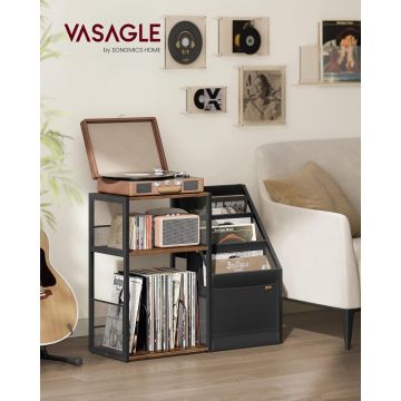 Suport pentru pick-up, Vasagle, spatiu depozitare pana la 140 discuri, 81x30x69 cm, maro rustic