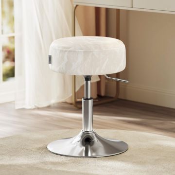 Taburet pentru masa machiaj, reglabil pe inaltime, rotativ 360A , sezut capitonat, 39x39x58 cm, alb crem