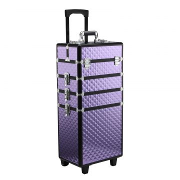 Valiza Machiaj Profesional - Aluminiu Mov cu Trusa Detasabila