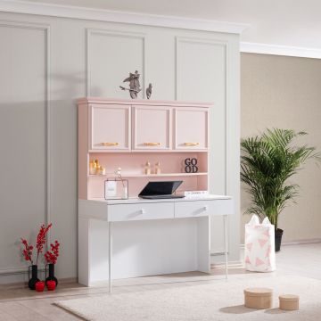 Birou, Hanah Home, Rosa, 138x167x60 cm, PAL, Roz/Alb
