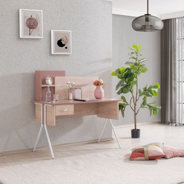 Birou, Hanah Home, Rosetta, 130x120x60 cm, PAL, Maro / Roz