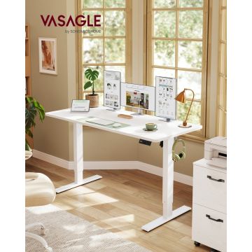 Birou reglabil pe inaltime, Balok, Vasagle, Alb, 140x60x120 cm