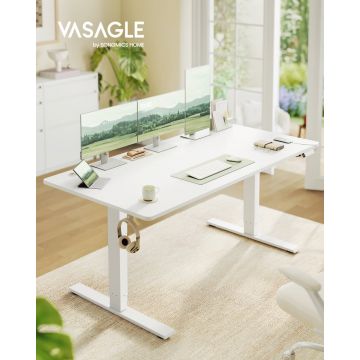 Birou reglabil pe inaltime, Balok, Vasagle, Alb, 160x80x120 cm