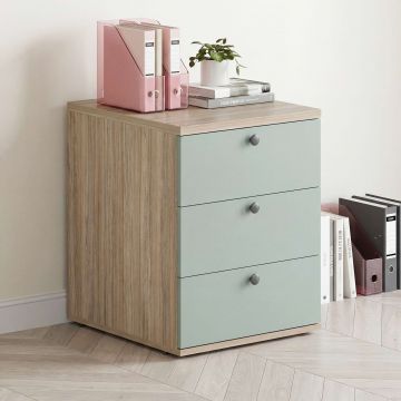 Casetiera birou STUDIO, 3 sertare, Oak, Verde Eucalipt