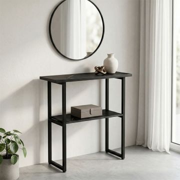 Consolă cu efect de marmură Solain, stil modern, metal, negru, 79x29x85 cm