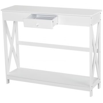 HOMCOM Consola pentru intrare Stil Retro, cu raft si sertar, din lemn, 100x30x81cm Alb