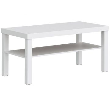 HOMCOM Masă de cafea pentru living, măsuță dreptunghiulară în 2 nivele cu raft de depozitare, 90x45x44,5cm, alb | Aosom Romania