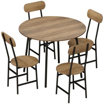 HOMCOM Set masă 5 piese: masă și 4 scaune, picioare metal, finisaj natural. | Aosom Romania