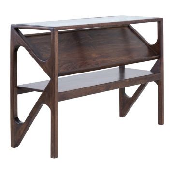 Masă consolă în culoare naturală închisă cu blat din sticlă 41x119 cm Yuki – Light & Living