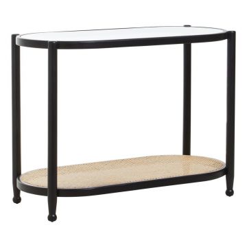 Masă consolă neagră/în culoare naturală cu blat din sticlă 49x100 cm Cebu – Premier Housewares