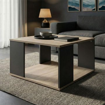 Masă de cafea cu funcție decorativă, Sonoma-Anthracite, Modern, Pal melaminat, 60x60x39 cm