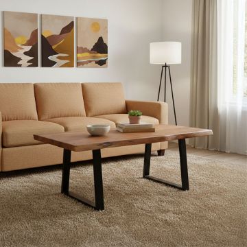 Masă de cafea Miles, Lemn masiv de acacia, Picioare metal, negru, 115x60x45 cm