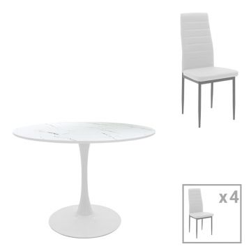 Masa de dining cu scaune incluse Balou-Parker 5 piese, alb, 120x73 cm