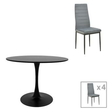 Masa de dining cu set de 5 piese Parker Balou, Negru-Gri, metal/, D120x73 cm