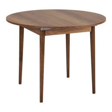 Masă de dining rotundă extensibilă cu aspect de lemn de nuc cu blat suplimentar ø 100 cm Viona – Kalune Design