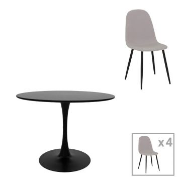 Masa de dining set 5 piese Bella-Balou, Negru-Gri, 120x73 cm