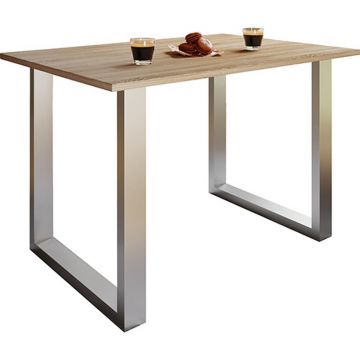Masă din metal, material pe bază de lemn, 140/50/76 cm,
