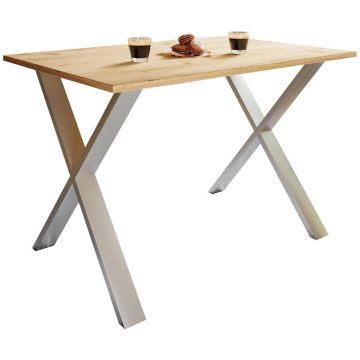 Masă din metal, material pe bază de lemn, 140/50/76 cm,