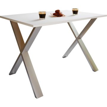 Masă din metal, material pe bază de lemn, 140/50/76 cm,