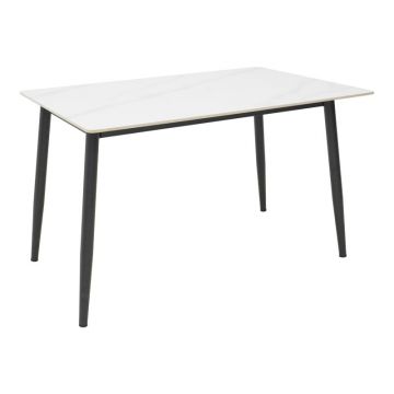 Masa dreptunghiulara cu blat din piatra sinterizata Gustas, Picioare metal, Negru, 120x80x76 cm