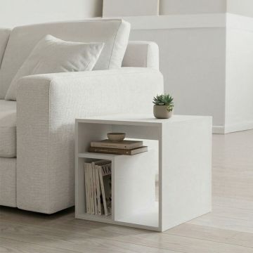 Masă laterală dublă cu funcție de depozitare, Stil Modern, Material: Lemn, Dimensiuni: , Culoare: Alb, 40x35x40 cm