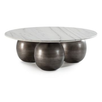 Măsuță de cafea albă/neagră rotundă cu blat din marmură ø 120 cm Tanya – MOME