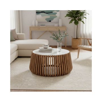 Masuta de cafea din lemn de mango cu aspect de marmura de la Mable, Lemn, Natur, 80x45 cm