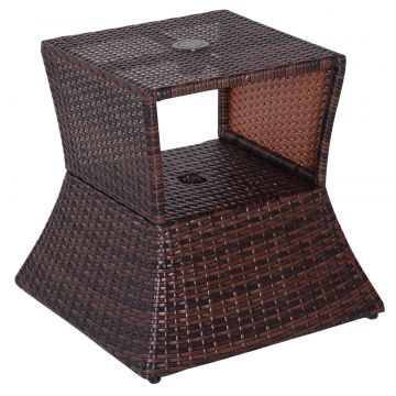 Outsunny masuta exterioara din ratan, 54x54x55cm, maro | Aosom Ro