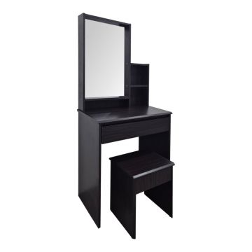 Set 2 bucati Masa de machiaj cu taburet, Larnia, Wenge, 40x65x142 cm