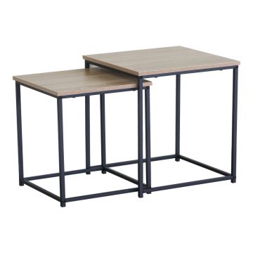 Set 2 masute de cafea din MDF, efect marmura neagra, cadru metalic, negru, 40x40x50 cm