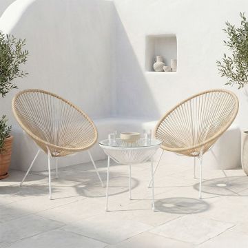 Set 3 bucati masa si scaune gradina, Acapulco, Natural, 50x50x52 cm
