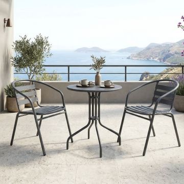 Set 3 bucati masa si scaune gradina, Vergo Tade, Antracit, 60x60x70 cm