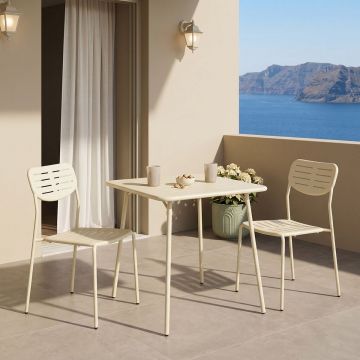 Set 3 masa si scaune gradina, Deraby, Crem, 70x70x73 cm