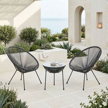 Set 3 masa si scaune gradina V1, Acapulco, Negru, 50x50x52 cm