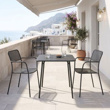 Set 3 masa si scaune gradina V1, Moraja, Negru, 70x70x73 cm