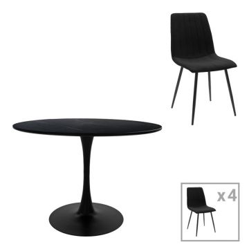Set 5 masa si scaune Balou-Noor Negru 120x120x86 cm