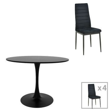 Set 5 masa si scaune Balou-Parker Negru 120x120x95 cm