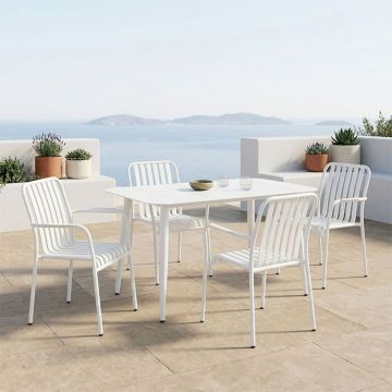 Set 5 masa si scaune gradina, Heven Vista, Alb, 70x120x72 cm