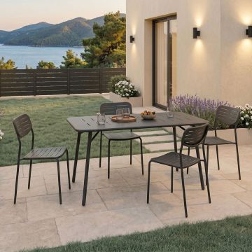 Set 5 masa si scaune gradina V2, Moraja Deraby, Negru, 80x140x72 cm