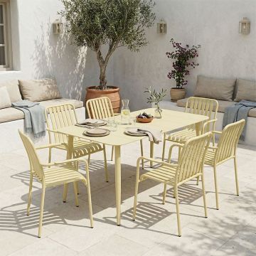 Set 7 masa si scaune gradina, Heven Vista, Champagne, 70x120x72 cm